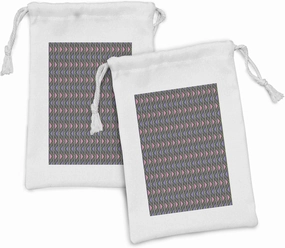 Ambesonne Tribal Fabric Pouch Set of 2, Chevron Zigzag with Dot and Vertical Lines Pattern Abstract Motifs, Small Drawstring Bag for Toiletries Masks and Favors, 9" x 6", Pink Lilac Pale Green
