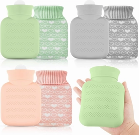Amylove 3 Pcs Mini Hot Water Bottle for Hot & Cold Compress with Cover 320ml Silicone Microwave Heating Bottles Small Water Bag for Travel Holiday Gift(Gray, Pink, Green)