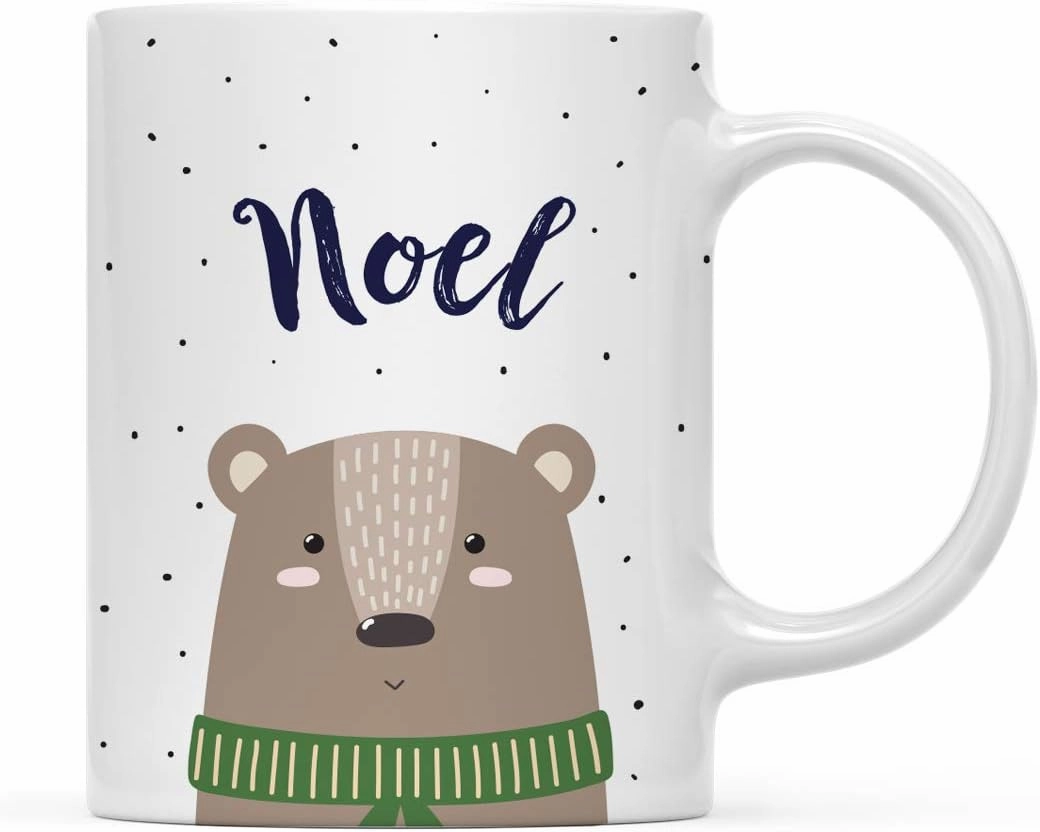 Andaz Press Personalized 11oz. Christmas Hot Chocolate Coffee Mug Gift, Brown Bear, 1-Pack, Custom Name Birthday Present Ideas for Him Her, Includes Gift Box