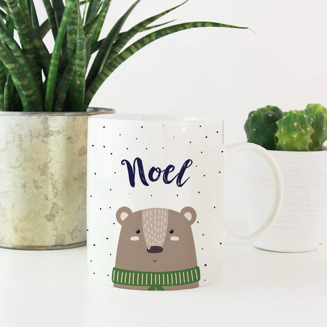 Andaz Press Personalized 11oz. Christmas Hot Chocolate Coffee Mug Gift, Brown Bear, 1-Pack, Custom Name Birthday Present Ideas for Him Her, Includes Gift Box