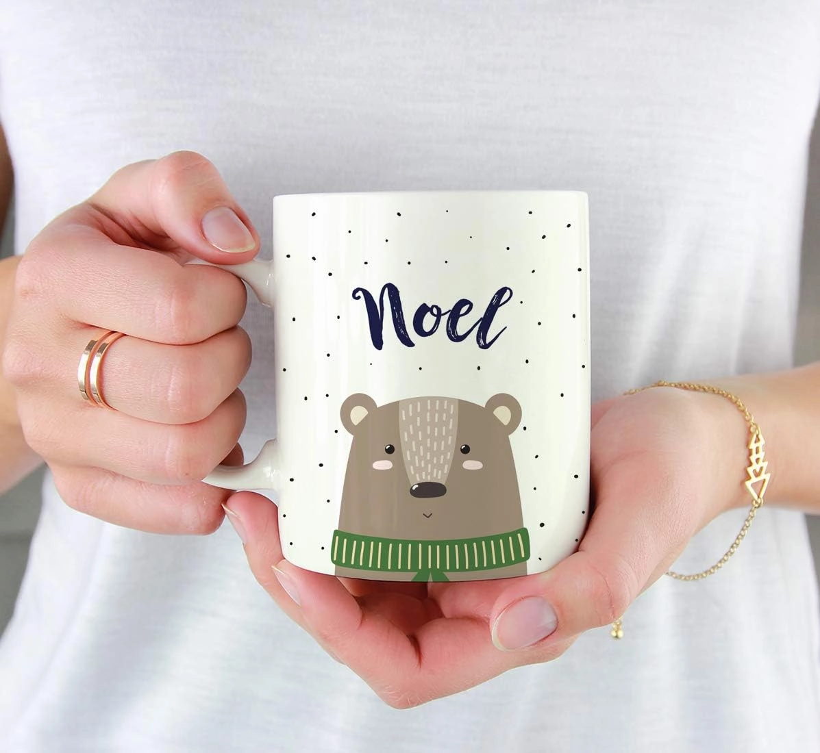 Andaz Press Personalized 11oz. Christmas Hot Chocolate Coffee Mug Gift, Brown Bear, 1-Pack, Custom Name Birthday Present Ideas for Him Her, Includes Gift Box