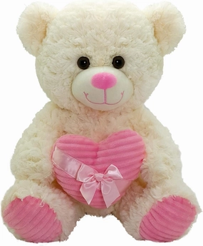 Anico Valentine's Day Cream Stuffed Bear with Pink Heart, 20" Tall