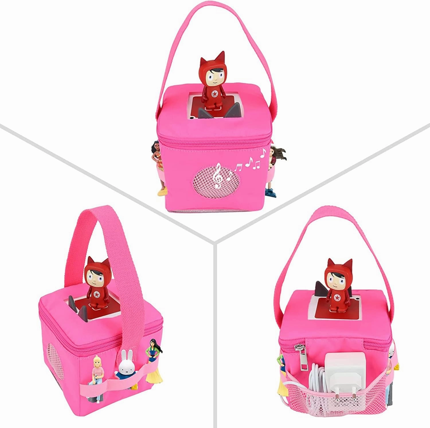 Annmore Carrying Case for Toniebox and Tonie Figures, Portable Bag for Tonie Characters Storage and Transport, Hot Pink