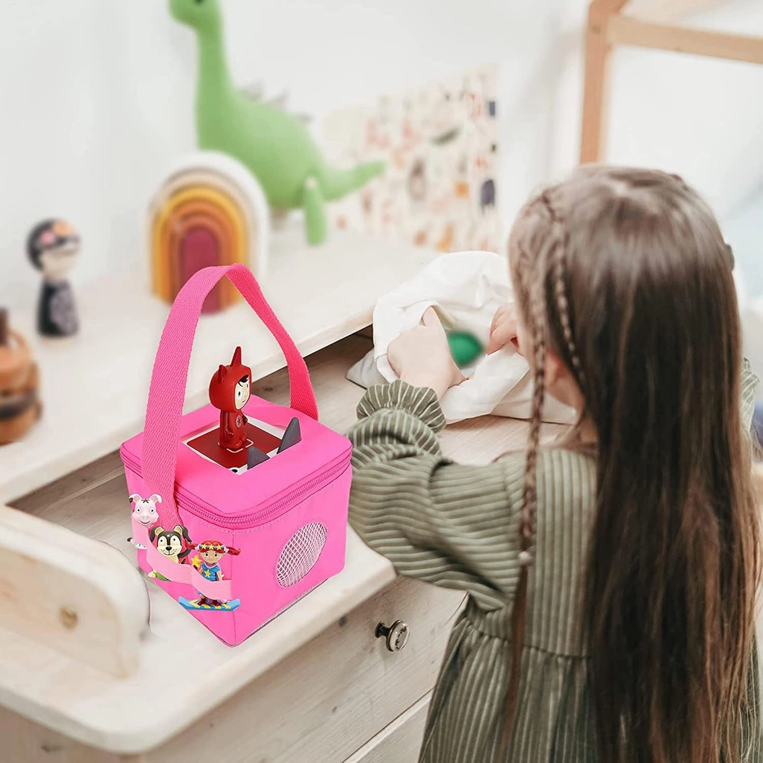 Annmore Carrying Case for Toniebox and Tonie Figures, Portable Bag for Tonie Characters Storage and Transport, Hot Pink