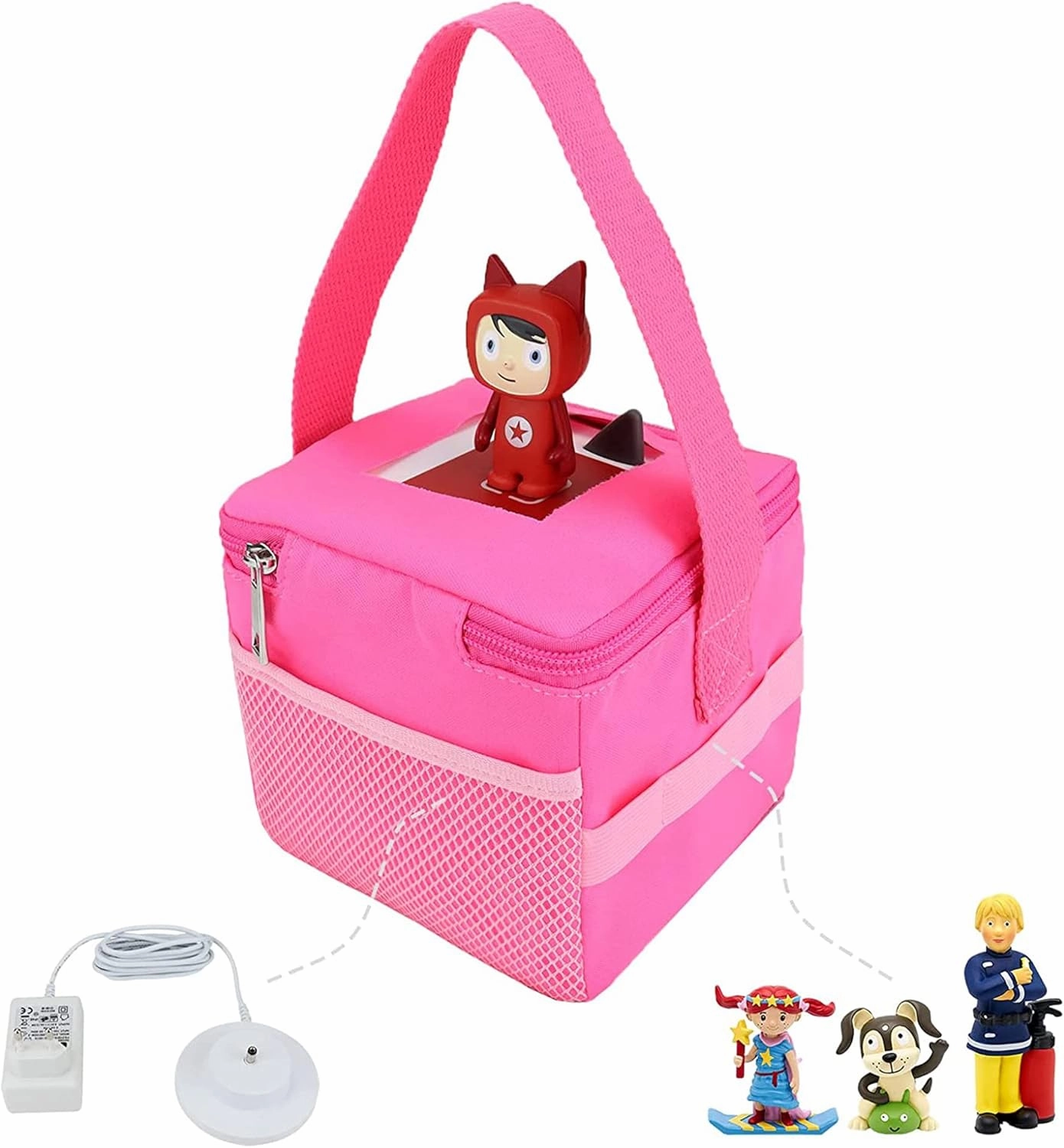 Annmore Carrying Case for Toniebox and Tonie Figures, Portable Bag for Tonie Characters Storage and Transport, Hot Pink