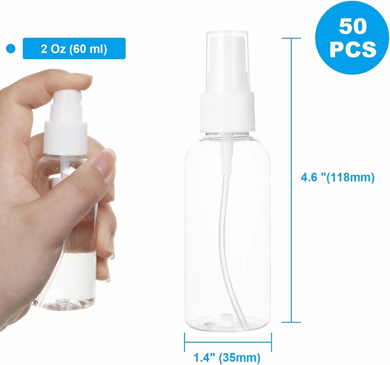 APACALI 50PCS 2 Oz Spray Bottle Mini Mist Sprayer Clear Fine Small Spray Bottle Empty Travel Spray Bottles Reusable Liquid Containers Water Spray Bottle for Perfume, Plant(60ml)
