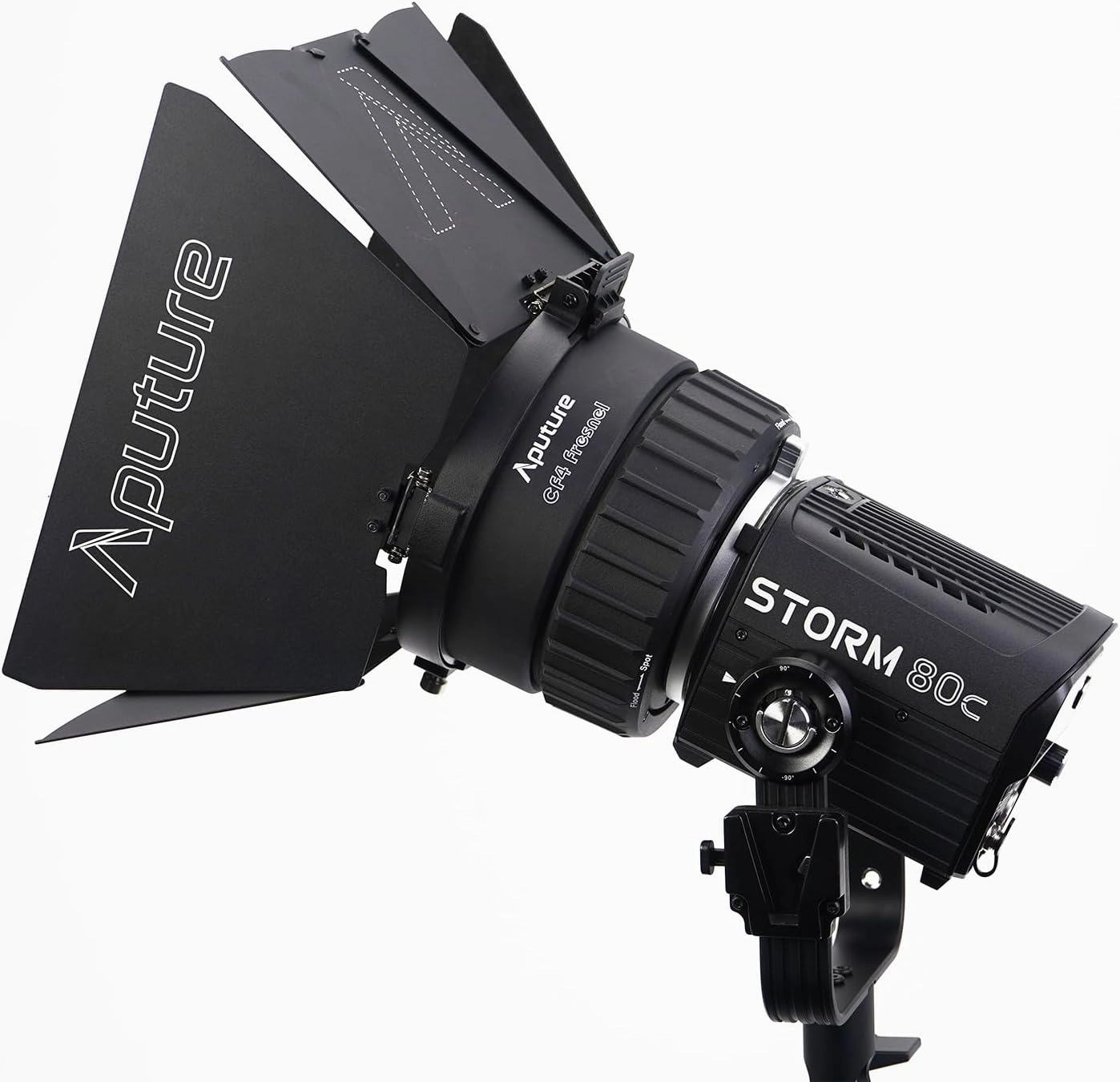 Aputure 80c RGB LED Video Light, Bundle with CF4 Fresnel & CF4 Barndoors, Full Color Point Source Fixture, 20,185 Lux @1m, 1800K-20,000K, Advanced Diode Mixing, IP65 Weatherproof