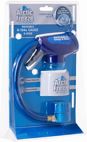 Arctic Freeze Car Air Conditioner Refrigerant Gauge and Hose, Reusable AC Recharge Kit Compatible with R-134A Cans with Self Sealing Valves, InterDynamics