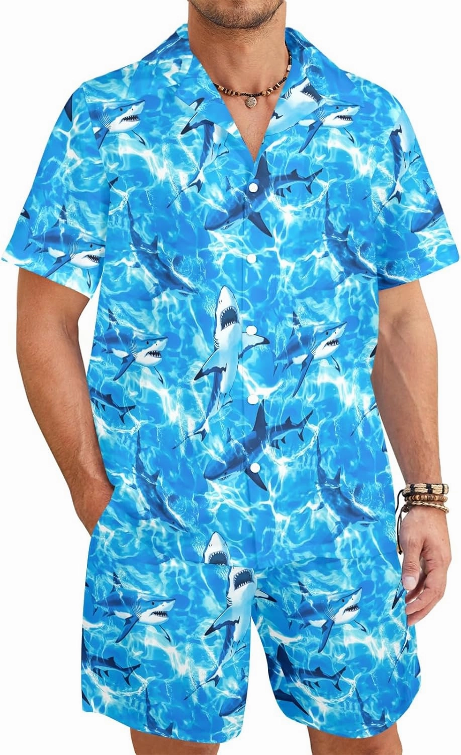 Artsadd 80s 90s Outfit for Men Hawaiian Shirt and Shorts Set Beach Party Outfits