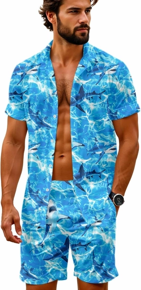 Artsadd 80s 90s Outfit for Men Hawaiian Shirt and Shorts Set Beach Party Outfits