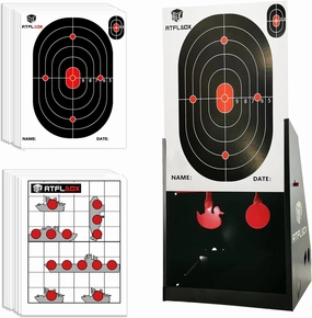 Atflbox 7 x 9 Inch BB Gun Target Trap with 20pcs Paper Targets and Spinning Metal Silhouettes Shooting Targets for Backyard, Outdoor, Indoor, Suitable for Airsoft, Rifle, Pellet Gun