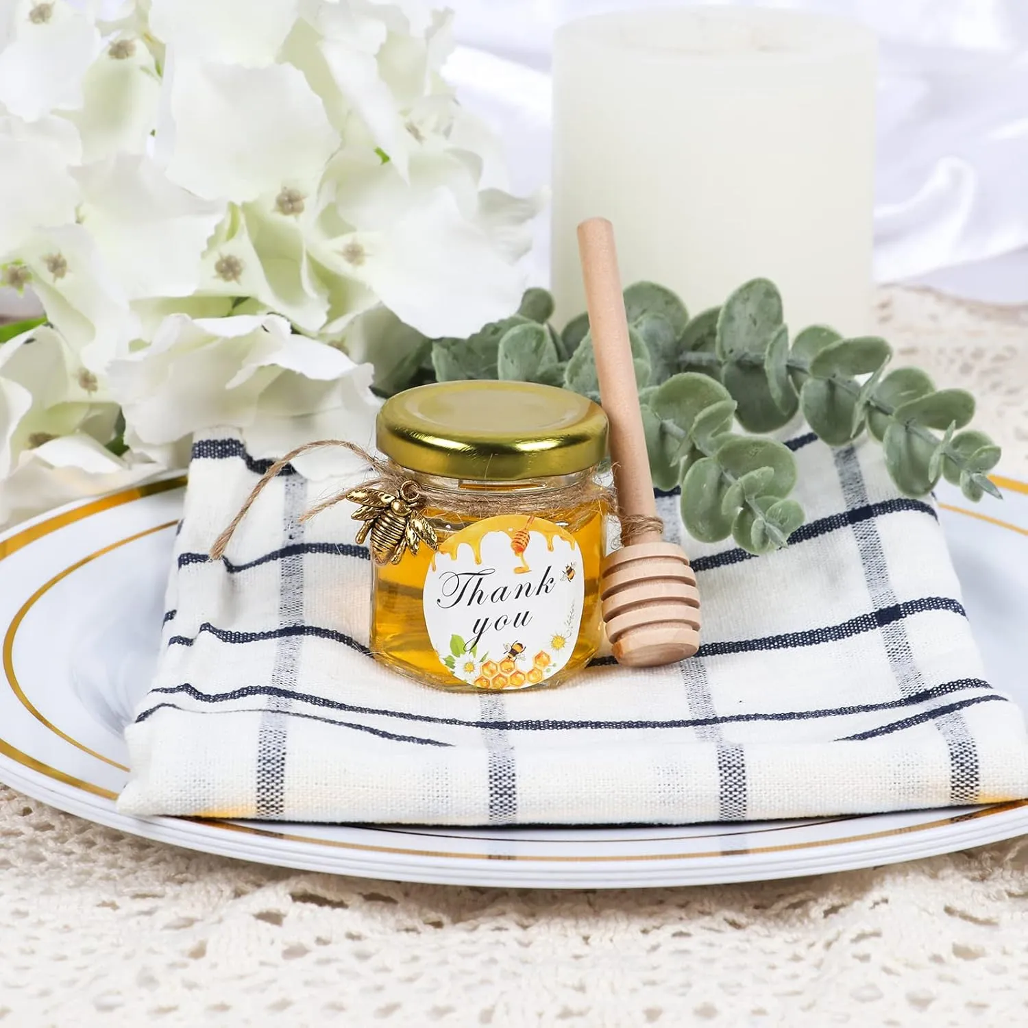 AuroTrends 1.5oz Mini Honey Jars with Dipper 30Pack, Glass Jars for Baby Shower Favors/Wedding Favors for Guests Bulk-Mini Canning Jars with Wooden Dippers/Bee Charms (1.5 fl.oz-30Pack)