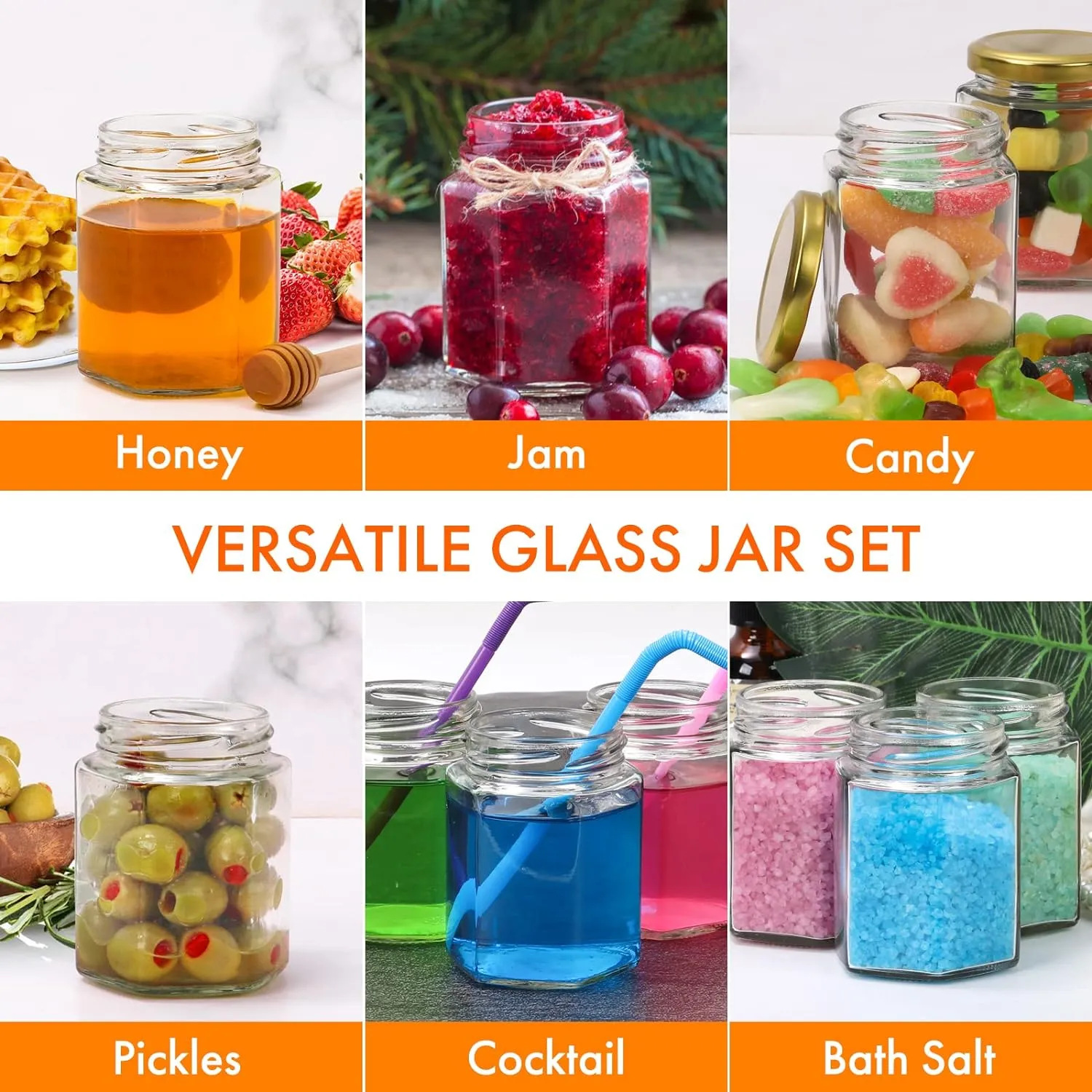 AuroTrends 3oz Honey Jars with Dipper 48Pack, Mini Honey Jars for Baby Shower Favors/Wedding Favors for Guests Bulk-Mini Glass Jars with Lids/Wooden Dippers (3 fl.oz-48Pack)