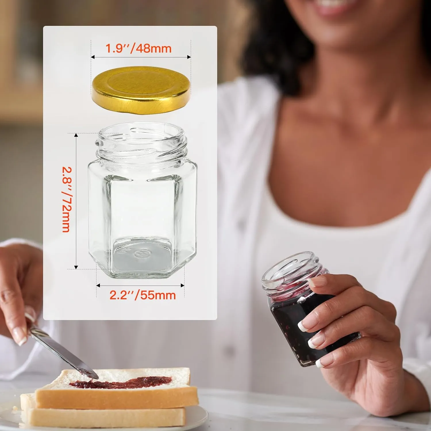 AuroTrends 3oz Honey Jars with Dipper 48Pack, Mini Honey Jars for Baby Shower Favors/Wedding Favors for Guests Bulk-Mini Glass Jars with Lids/Wooden Dippers (3 fl.oz-48Pack)