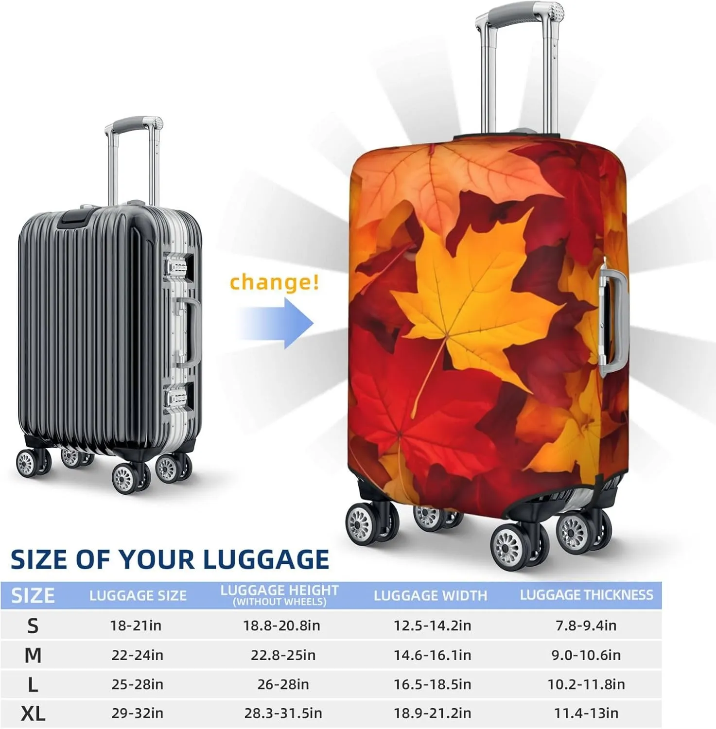 Autumn Leaves Fall Travel Luggage Suitcase Cover, Washable Suitcase Covers Elastic, M - Fits 22-24 inch luggage