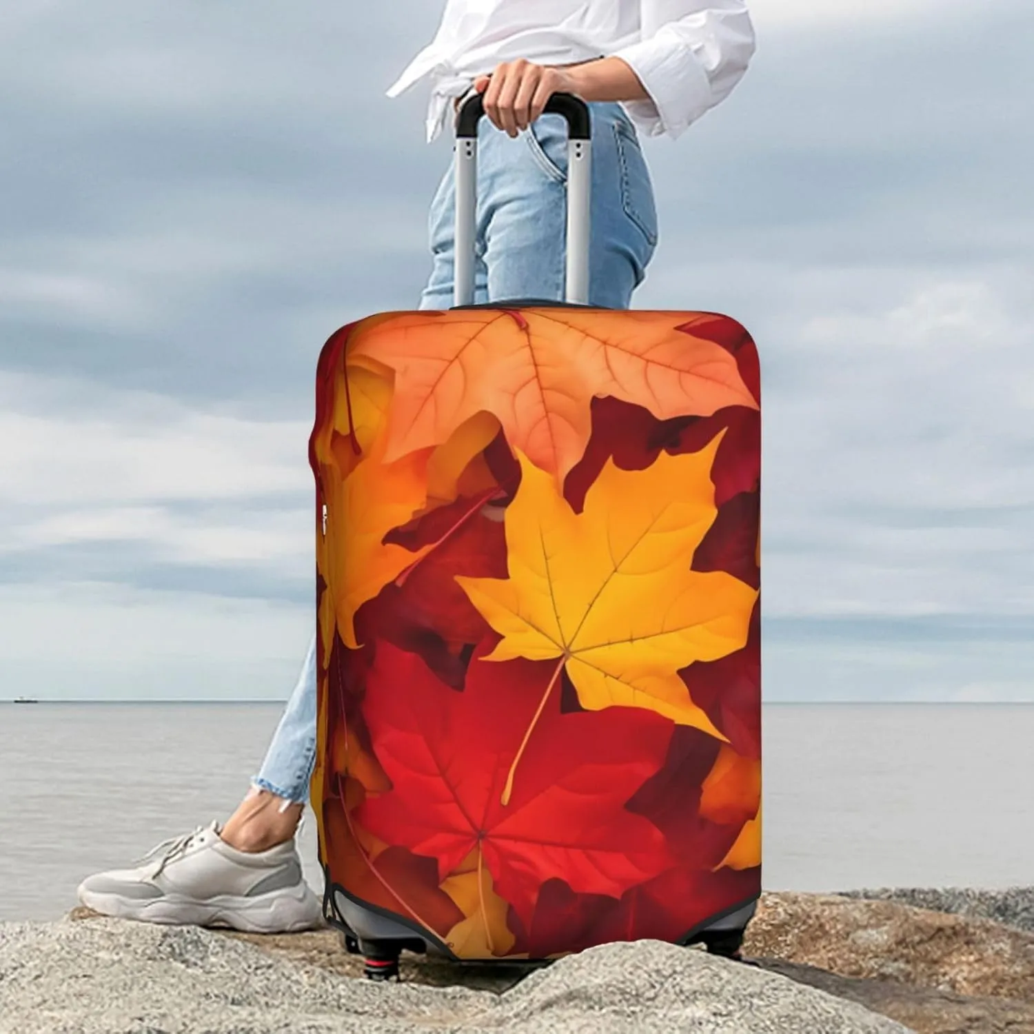 Autumn Leaves Fall Travel Luggage Suitcase Cover, Washable Suitcase Covers Elastic, M - Fits 22-24 inch luggage