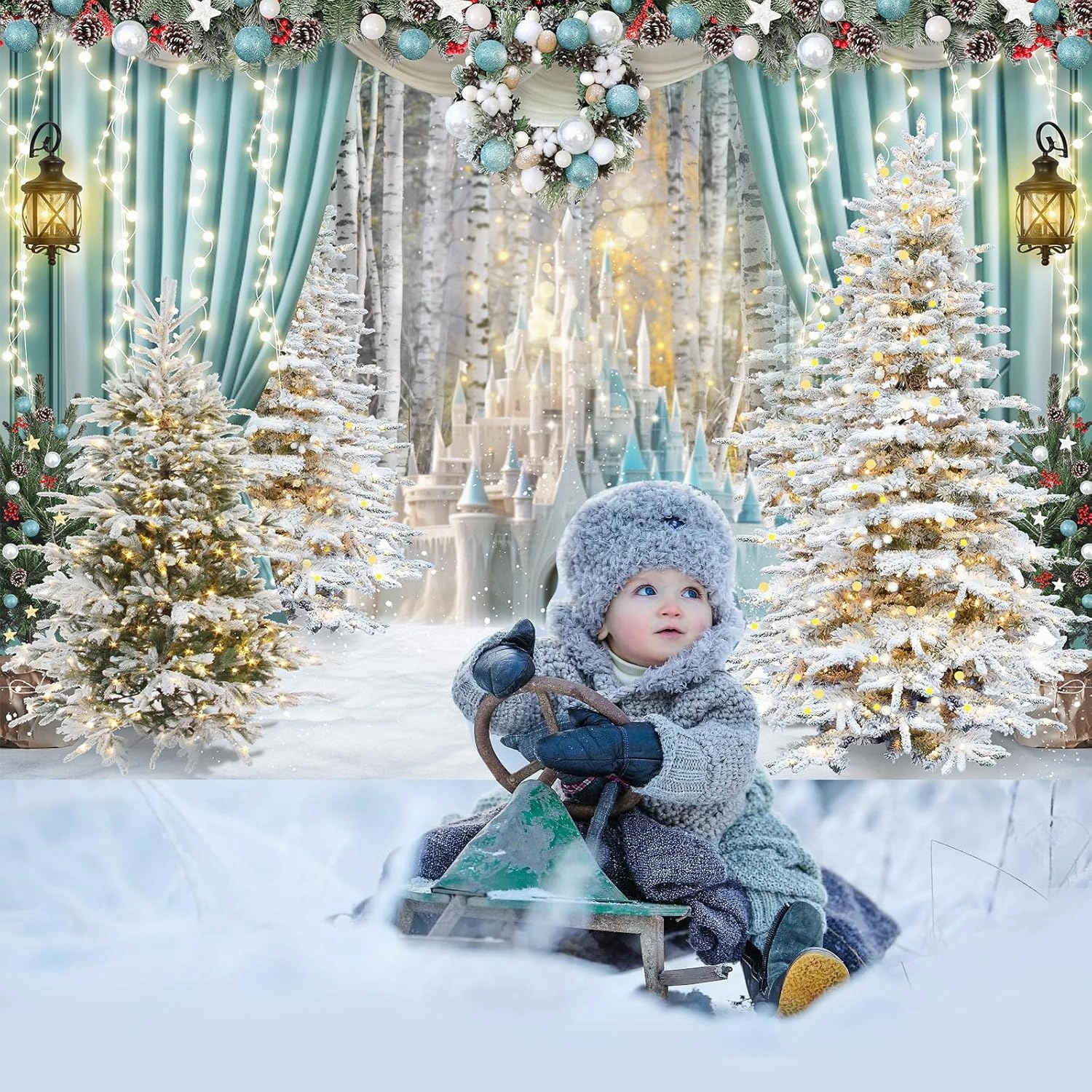 Avezano 7x5ft Winter Castle Backdrop Ice Wonderland Photography Background for Winter Christmas Princess Birthday Newborn Party Decorations Photo Studio Booth