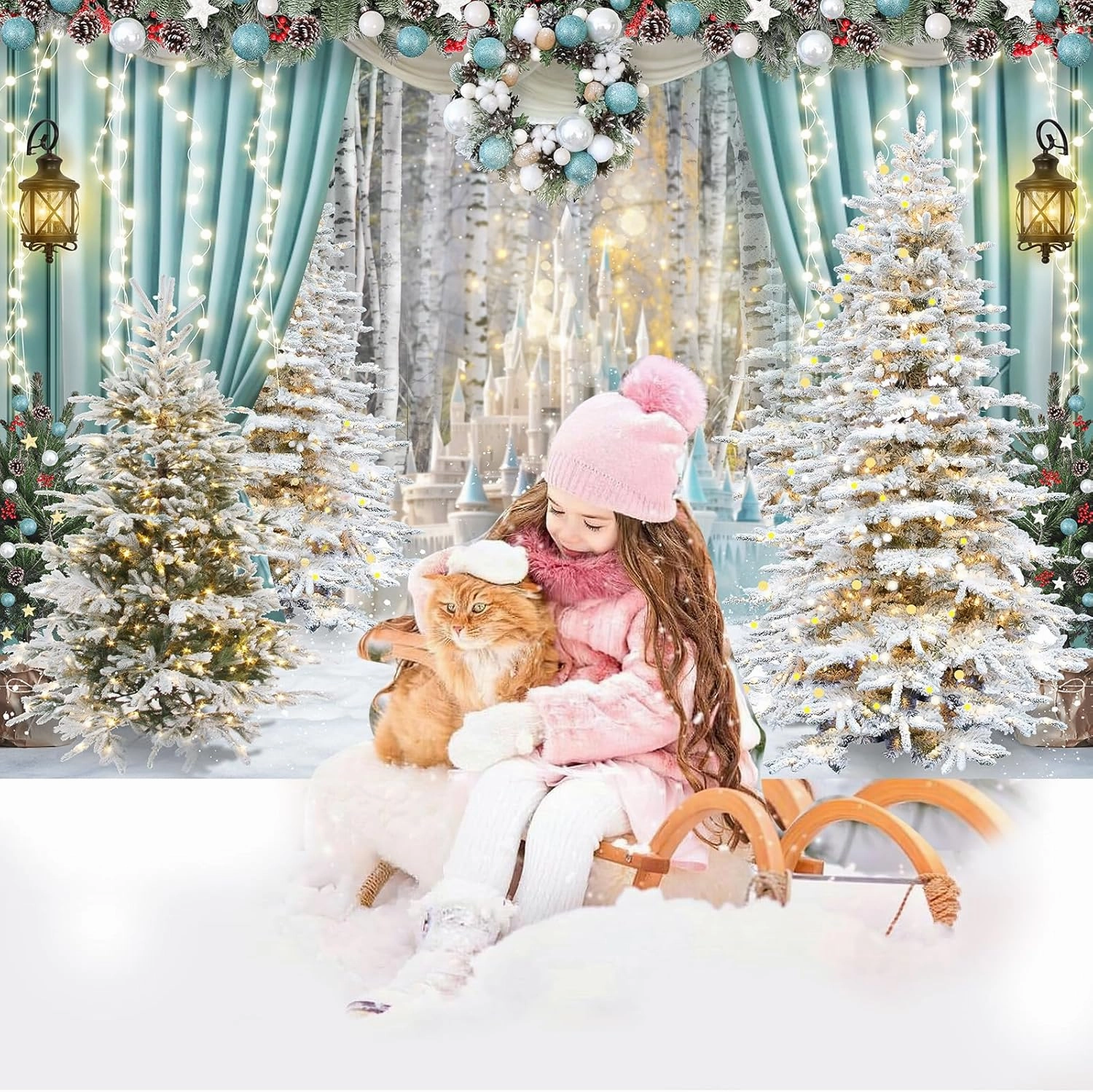 Avezano 7x5ft Winter Castle Backdrop Ice Wonderland Photography Background for Winter Christmas Princess Birthday Newborn Party Decorations Photo Studio Booth