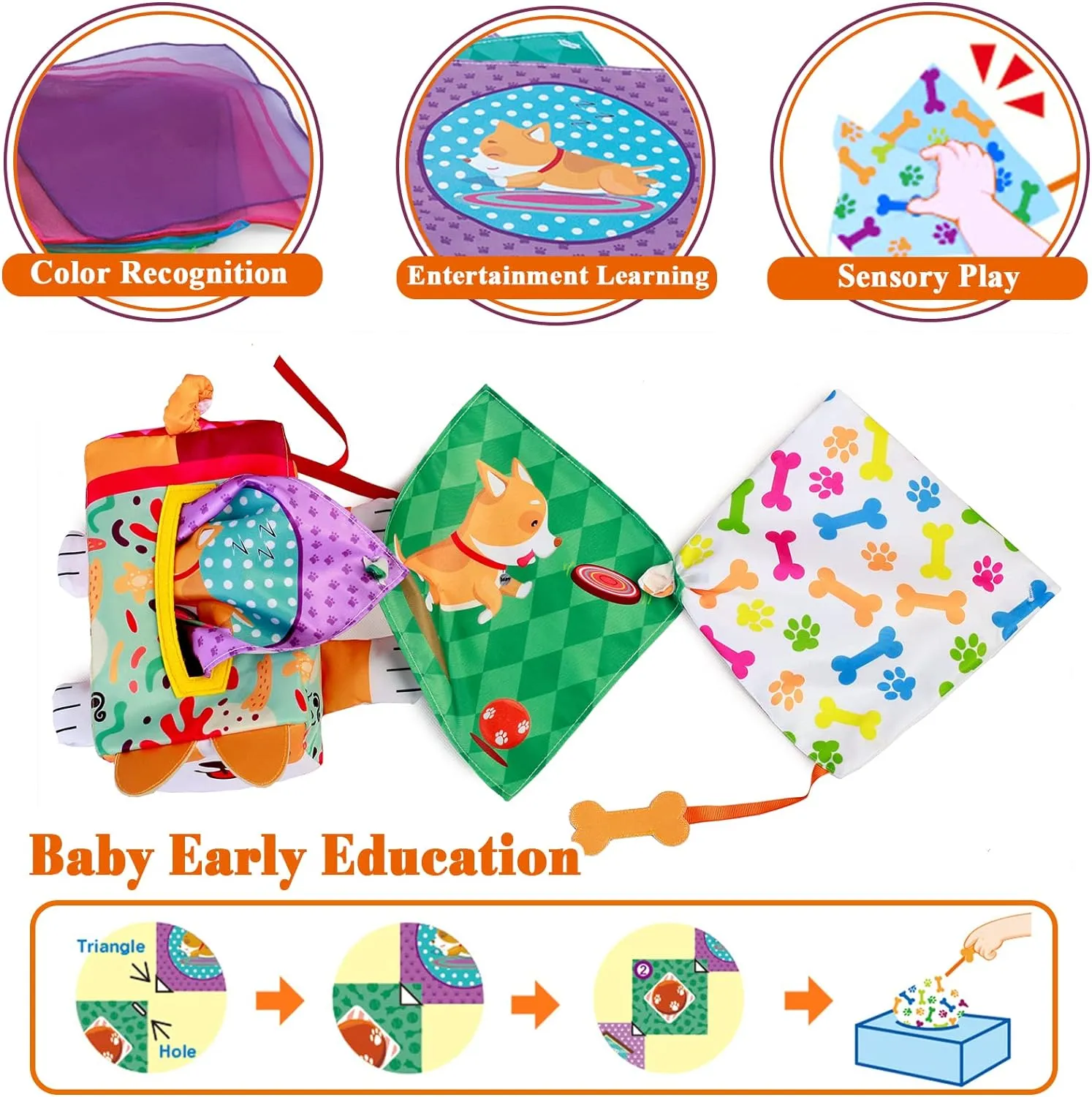 Baby Tissue Box Toy, Montessori Sensory Baby Toys for Babies 6 to 12 Months, Soft Educational Tissue Box with Crinkle Cards Colorful Scarves Early Learning 1 Year Old Boys Girls