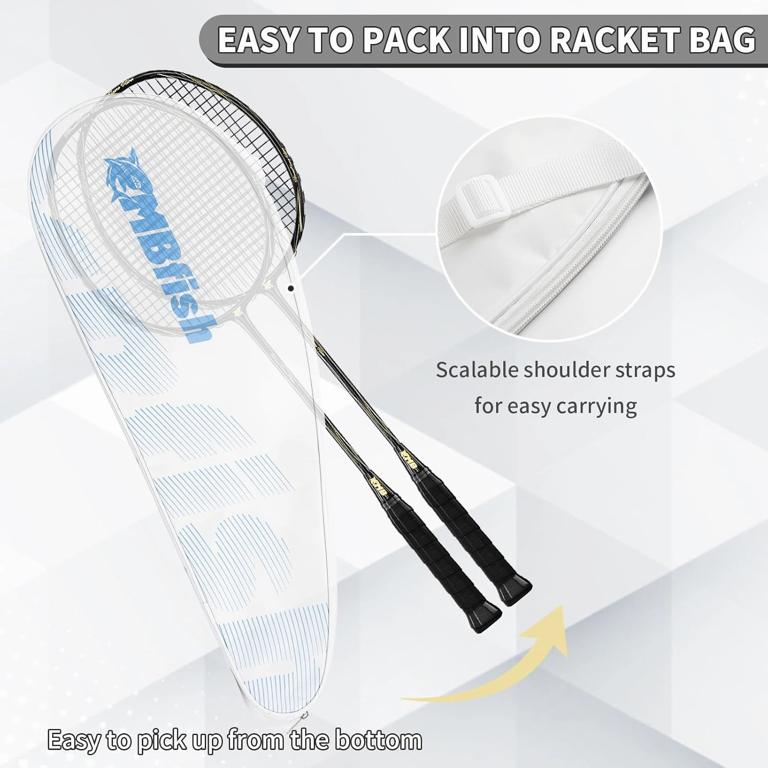 Badminton Racket Set with 2 Carbon Fiber Rackets, 3 Shuttlecocks, 2 Replacement Racket Grip Tapes and 1 Badminton Bag - Perfect for Beginners & Outdoor Games 4U