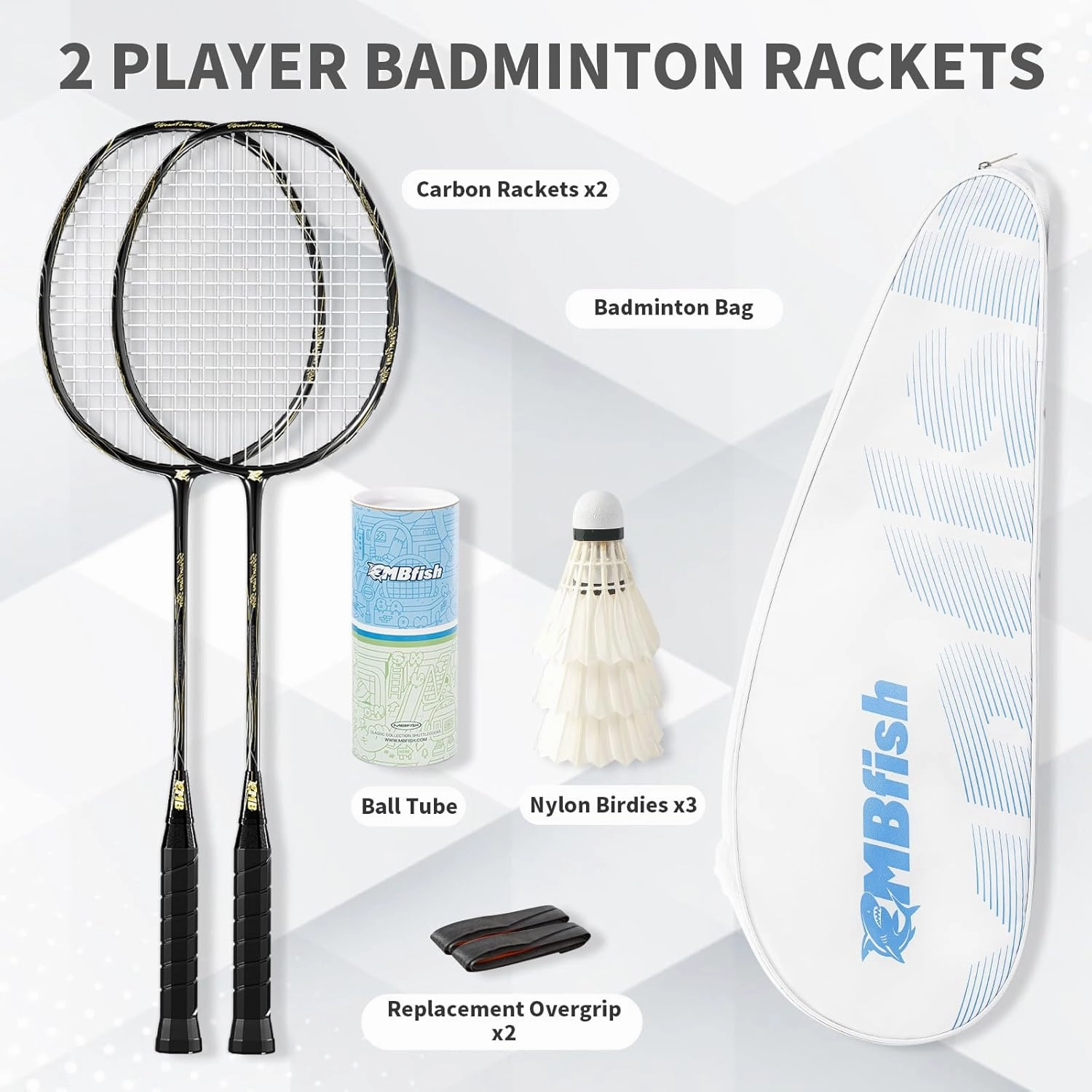 Badminton Racket Set with 2 Carbon Fiber Rackets, 3 Shuttlecocks, 2 Replacement Racket Grip Tapes and 1 Badminton Bag - Perfect for Beginners & Outdoor Games 4U