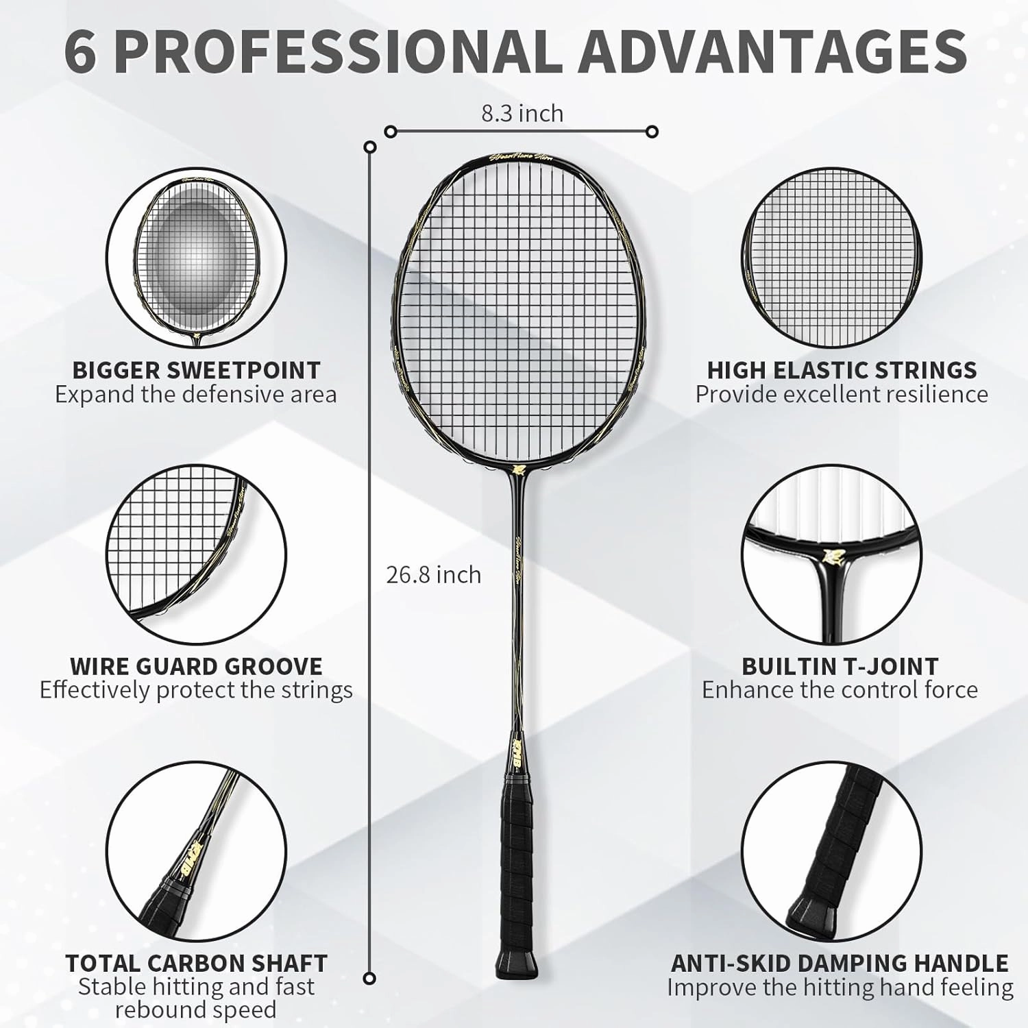 Badminton Racket Set with 2 Carbon Fiber Rackets, 3 Shuttlecocks, 2 Replacement Racket Grip Tapes and 1 Badminton Bag - Perfect for Beginners & Outdoor Games 4U