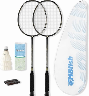 Badminton Racket Set with 2 Carbon Fiber Rackets, 3 Shuttlecocks, 2 Replacement Racket Grip Tapes and 1 Badminton Bag - Perfect for Beginners & Outdoor Games 4U