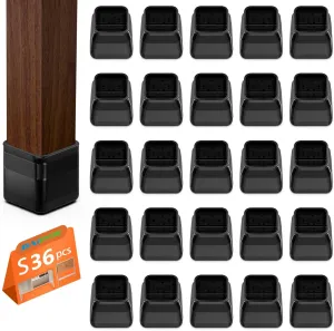 BAIPOK 36Pcs Square Chair Leg Floor Protectors, Chair Leg Protectors for Hardwood Floors, Furniture Sliders for Chair Legs, Felt Furniture Pads, Silicone Chair Leg Caps Covers, Small(Black)