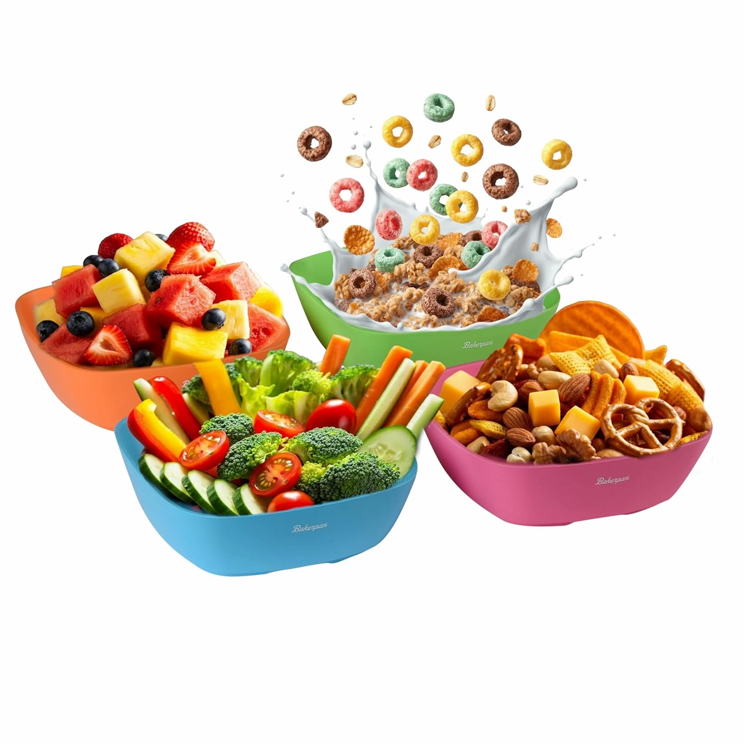 Bakerpan Silicone Bowls for Babies, Toddlers, Camping, Travel - Set of 4 (Multi)
