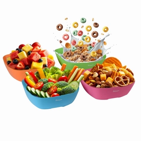 Bakerpan Silicone Bowls for Babies, Toddlers, Camping, Travel - Set of 4 (Multi)