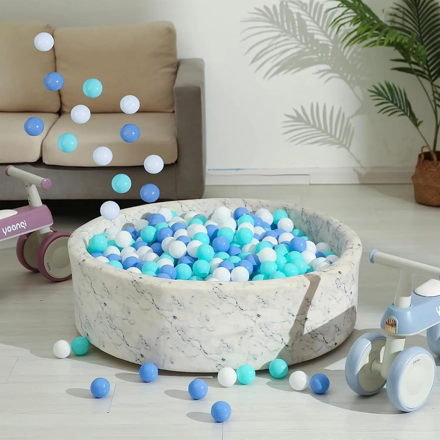 Ball Pit Balls 1000 Balls, Ball Pit Balls for Kids, BPA&Phthalate Free Non-Toxic Crush Proof Play Balls Soft Plastic Balls 2.2 inch, Birthday Toddler Balls Toy (1000 pcs), White&Blue&Green