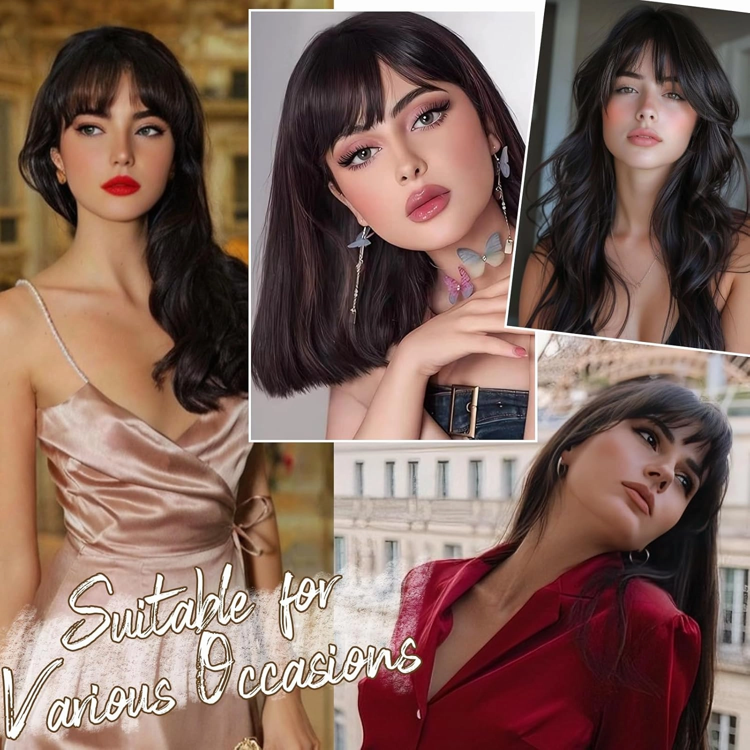 BARSDAR Human Hair Clip in Bangs - 100% Real Human Hair Clip in Bangs for Women - Brown Thick Bangs Extensions Fringe with Temples Real Hair Bangs Hairpieces - Darker Brown