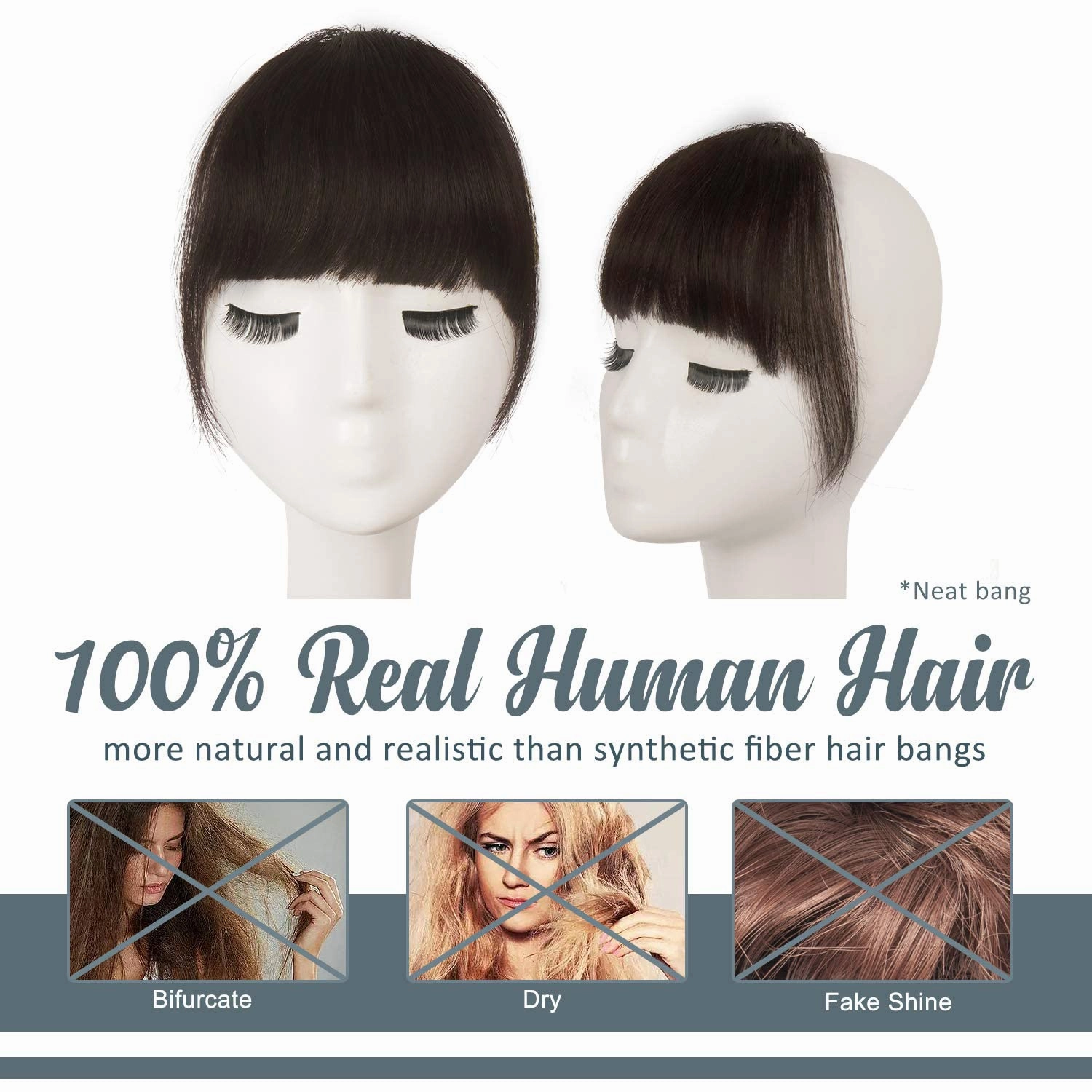 BARSDAR Human Hair Clip in Bangs - 100% Real Human Hair Clip in Bangs for Women - Brown Thick Bangs Extensions Fringe with Temples Real Hair Bangs Hairpieces - Darker Brown