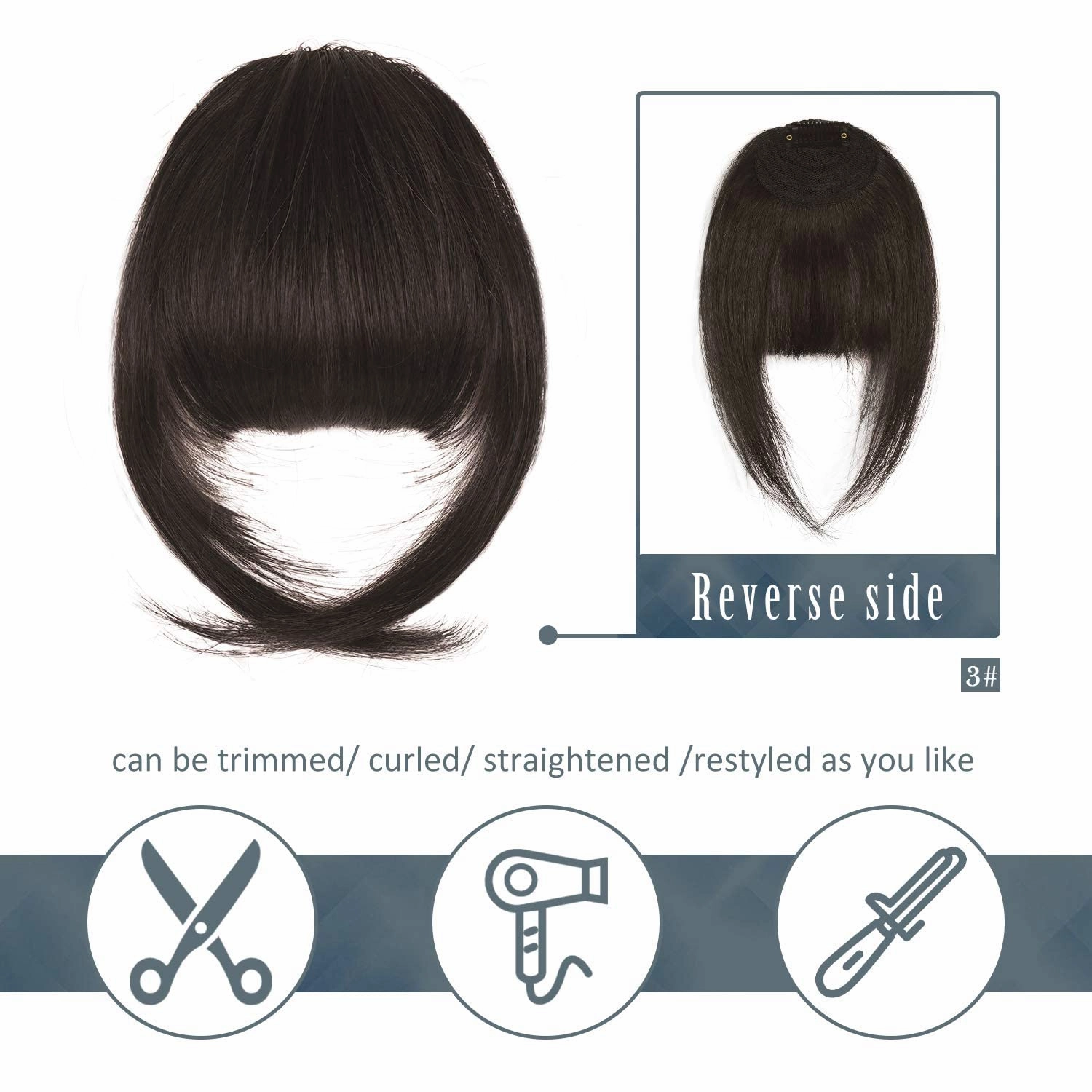 BARSDAR Human Hair Clip in Bangs - 100% Real Human Hair Clip in Bangs for Women - Darker Brown French Bangs Extensions Fringe with Temples Real Hair Bangs Hairpieces - Darker Brown