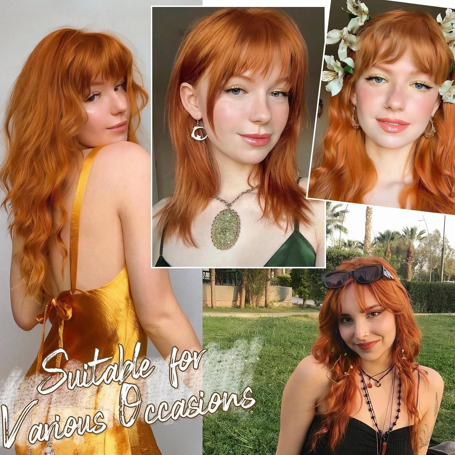 BARSDAR Real Human Hair Clip in Bangs - 100% Human Hair Clip in Bangs for Women - Auburn French Bangs Extensions Fringe with Temples Dyeable Real Hair Bangs Hairpieces - Medium Auburn