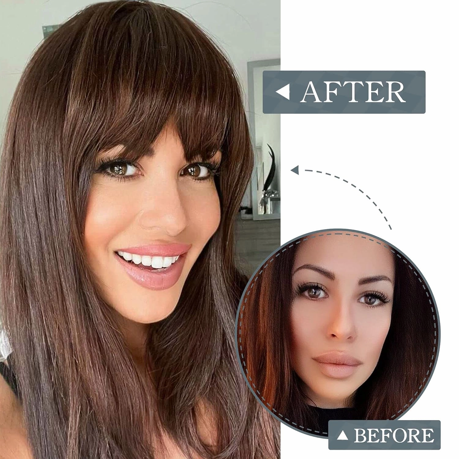 BARSDAR Real Human Hair Clip in Bangs - 100% Human Hair Clip in Bangs for Women - Auburn French Bangs Extensions Fringe with Temples Dyeable Real Hair Bangs Hairpieces - Medium Auburn