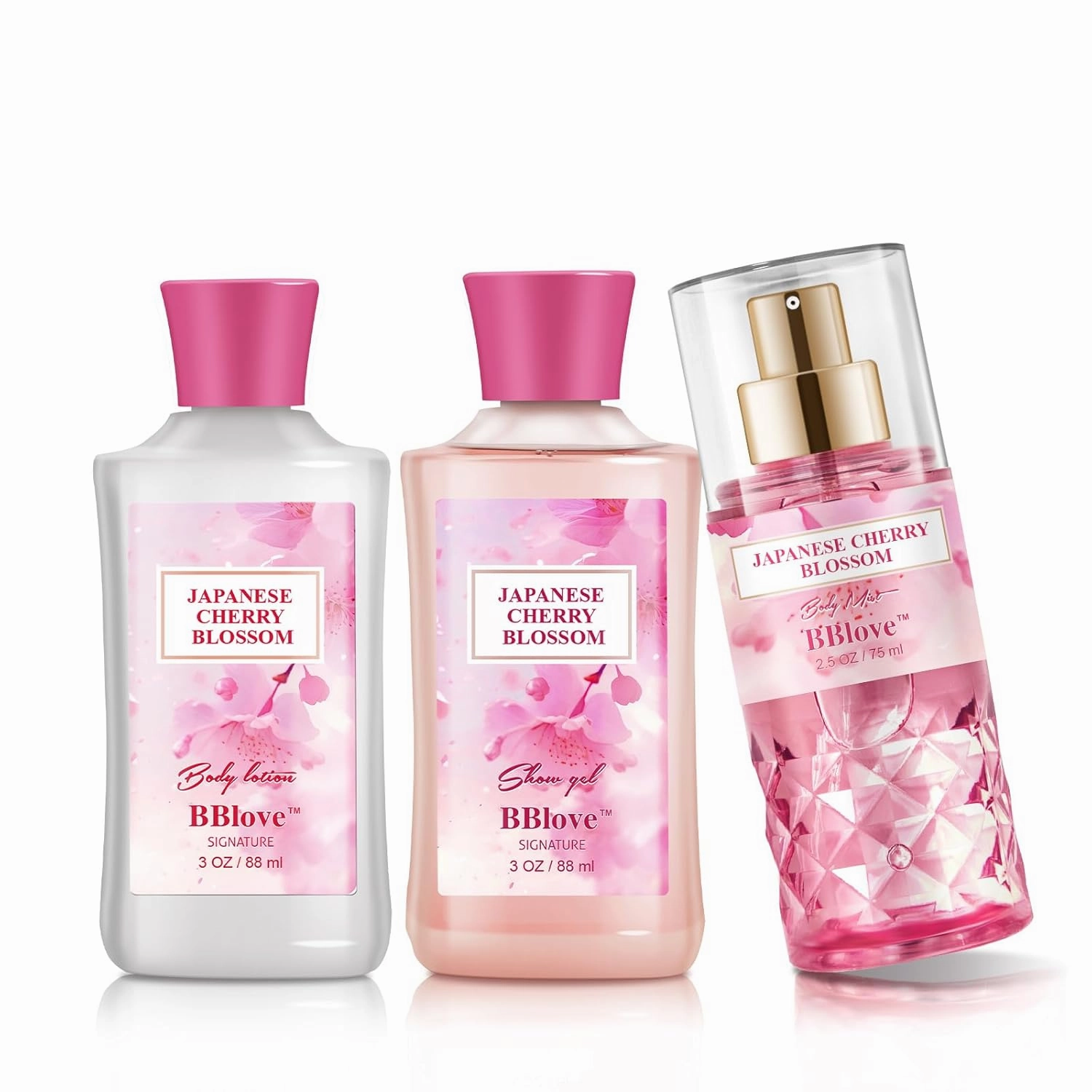 Bath and Body Gift Set for Women & Girls, Japanese Cherry Blossom, 3PCS Set for - Shower Gel, Body Lotion, Body Mist, Body Care Travel Set