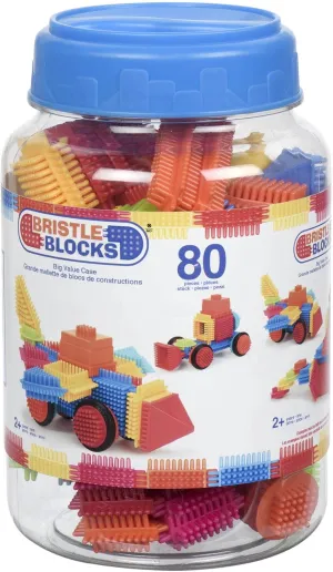 Battat- Bristle Blocks- STEM Interlocking Building Blocks- 80 pc Playset- Reusable Storage Bucket- Developmental Toys for Toddlers & Kids- Big Value Case- 2 Years  