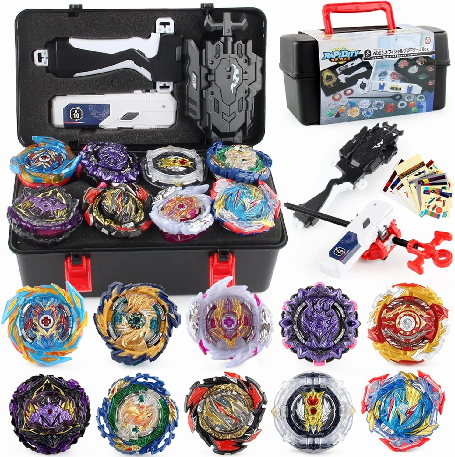 Battling Top Set, Burst Gyro Toys 10 Spinning Tops 2 Launchers Combat Battling Game with Portable Storage Box Gift for Kids Children Boys