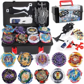 Battling Top Set, Burst Gyro Toys 10 Spinning Tops 2 Launchers Combat Battling Game with Portable Storage Box Gift for Kids Children Boys
