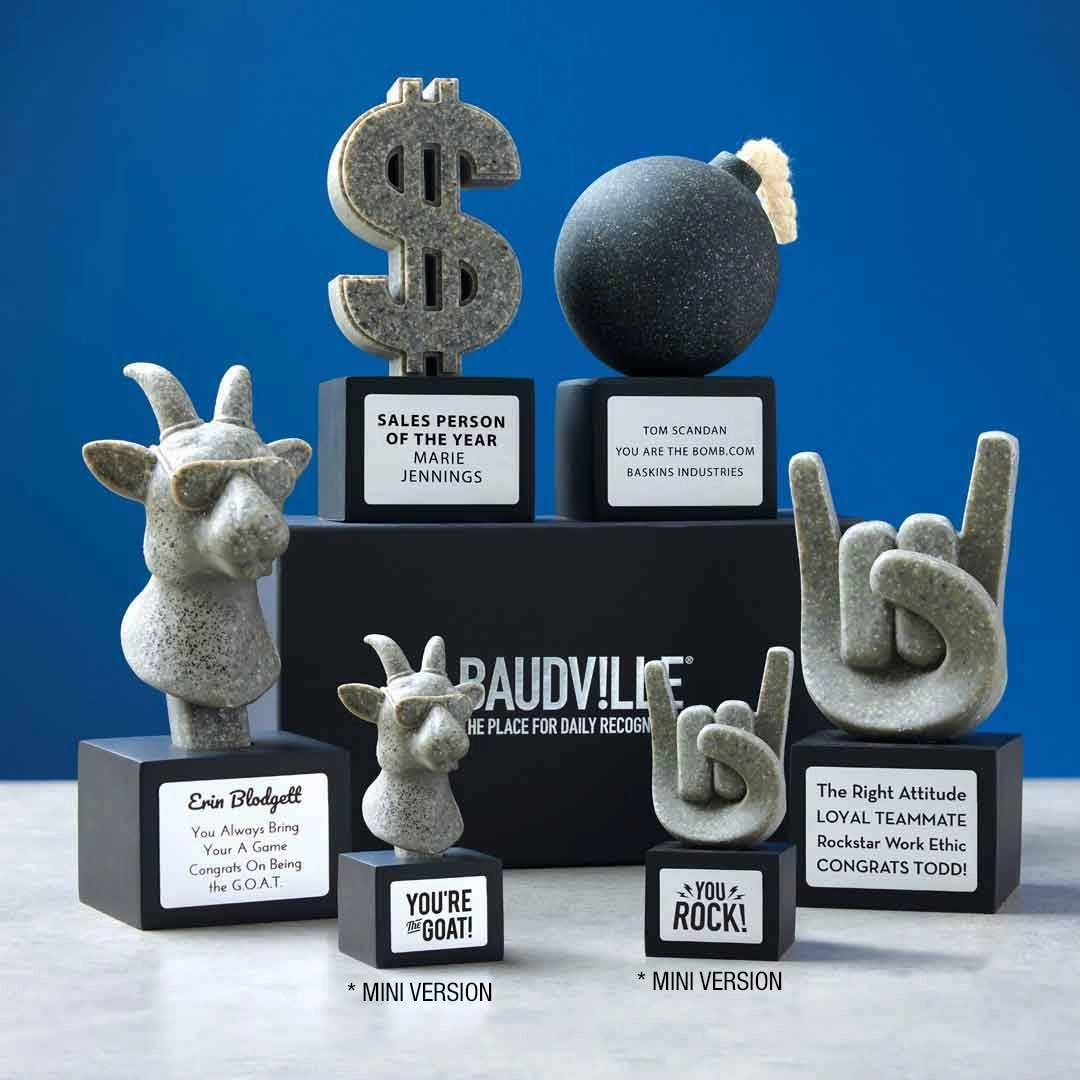 Baudville Custom Engraved Stone Mini Trophy Award - Mini Stone Resin Trophy