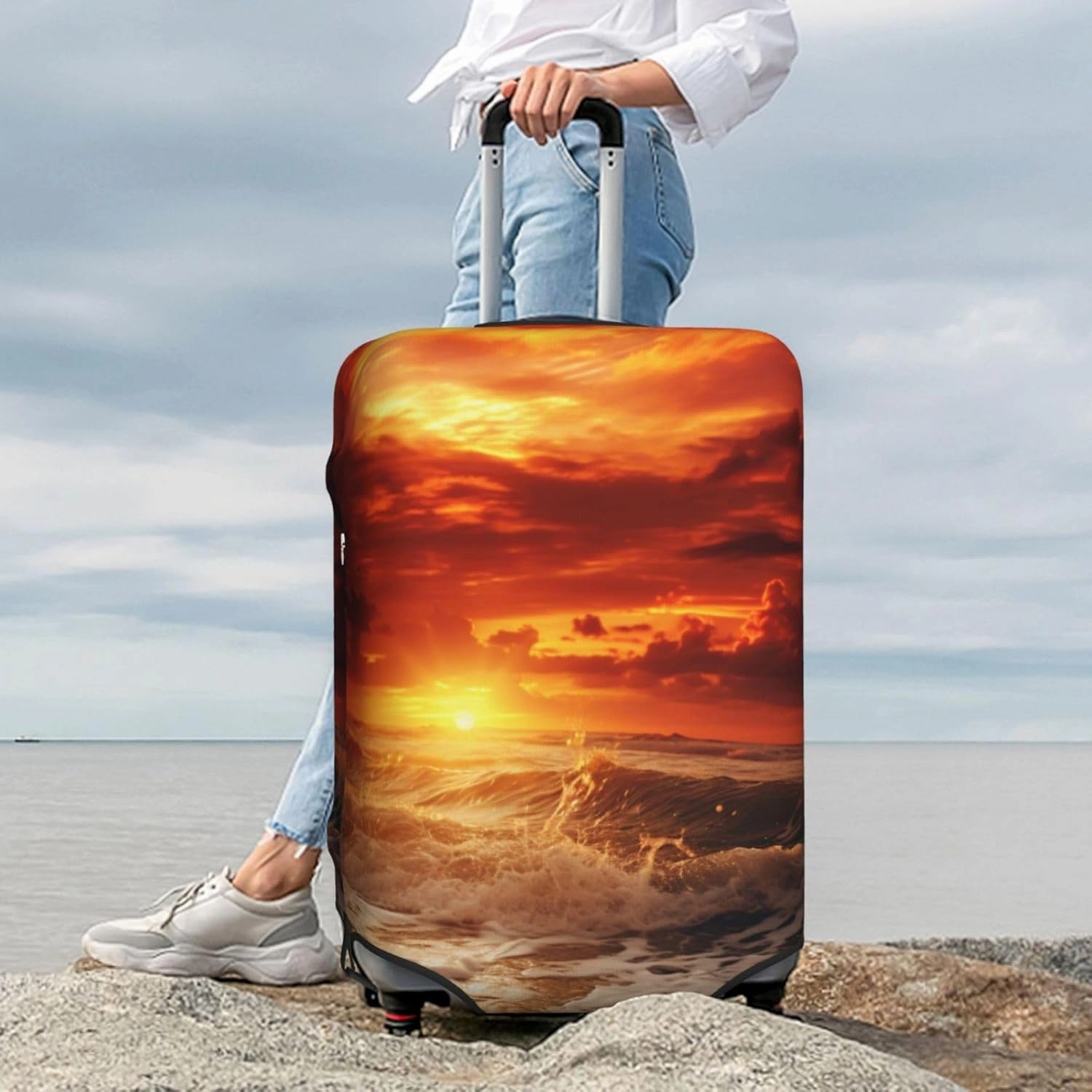 Beach Sunset Travel Luggage Suitcase COVER, Washable Suitcase COVERS Elastic, S - Fits 18-21 inch luggage (No Suitcase)