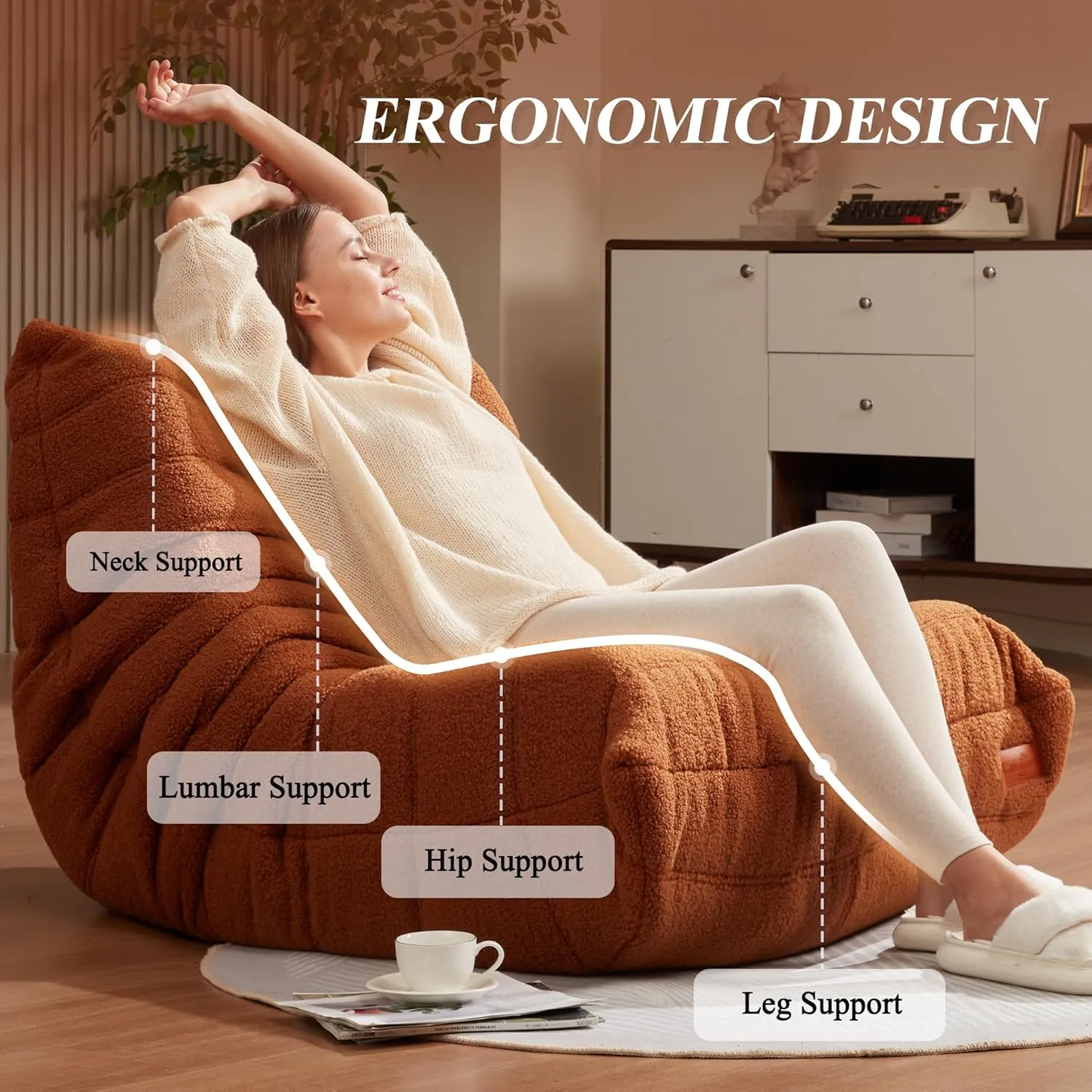 Bean Bag Chair Big Sofa Beanbag Chair for Adults Fireside Chair Bean Bag Lounger with Memory Foam Filled for Home,Apartment or Gaming Venue(Brown Teddy)