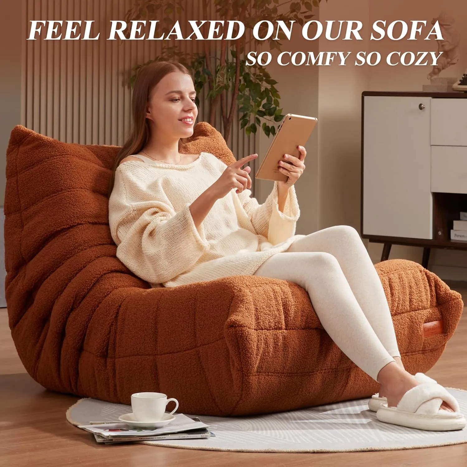 Bean Bag Chair Big Sofa Beanbag Chair for Adults Fireside Chair Bean Bag Lounger with Memory Foam Filled for Home,Apartment or Gaming Venue(Brown Teddy)