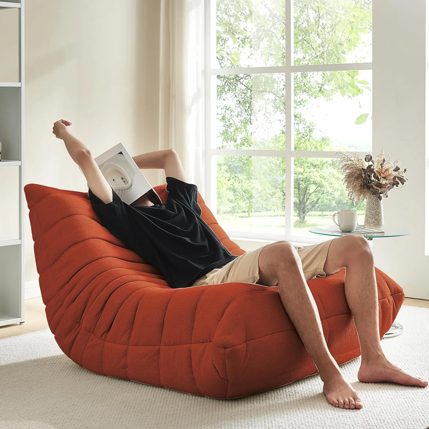 Bean Bag Chair - Floor Sofa Teddy Fabric Togo Chair Lazy Sofa Couch Corner Lounge for Living Room Apartment Bedroom Balcony, Large Bean Bag Fireside Chair for Adults, Brown