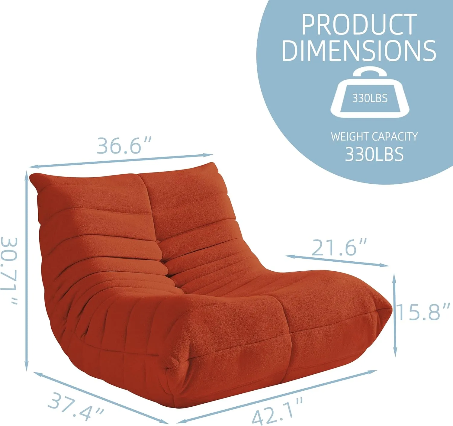 Bean Bag Chair - Floor Sofa Teddy Fabric Togo Chair Lazy Sofa Couch Corner Lounge for Living Room Apartment Bedroom Balcony, Large Bean Bag Fireside Chair for Adults, Brown
