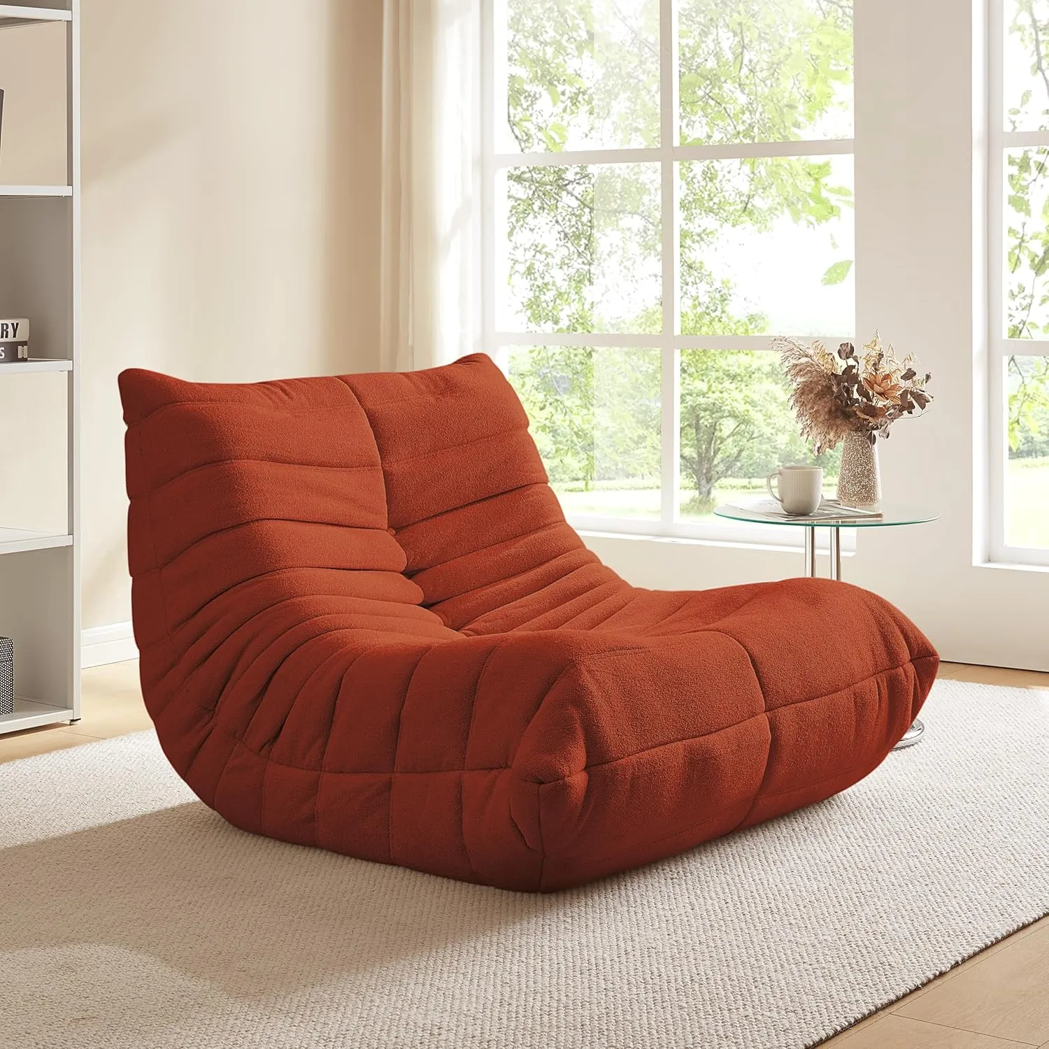 Bean Bag Chair - Floor Sofa Teddy Fabric Togo Chair Lazy Sofa Couch Corner Lounge for Living Room Apartment Bedroom Balcony, Large Bean Bag Fireside Chair for Adults, Brown