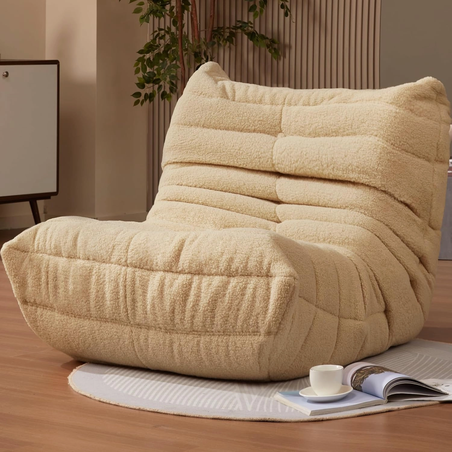 Bean Bag Chairs for Adults Giant Bean Bag Chair Memory Foam BeanBag Chair Big Bean Bag Sofa with Filler Faux Fur Fireside Beanbags Lazy Sofa for Living Room Bedroom Dorm Office (Khaki Teddy)