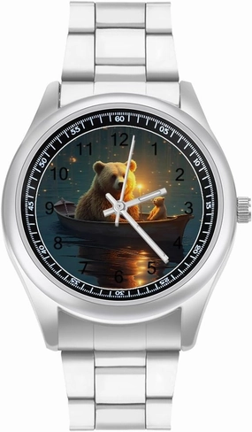 Bear Boat Minimalist Wristwatch Business Dress Watch with Stainless Steel Band for Men Women