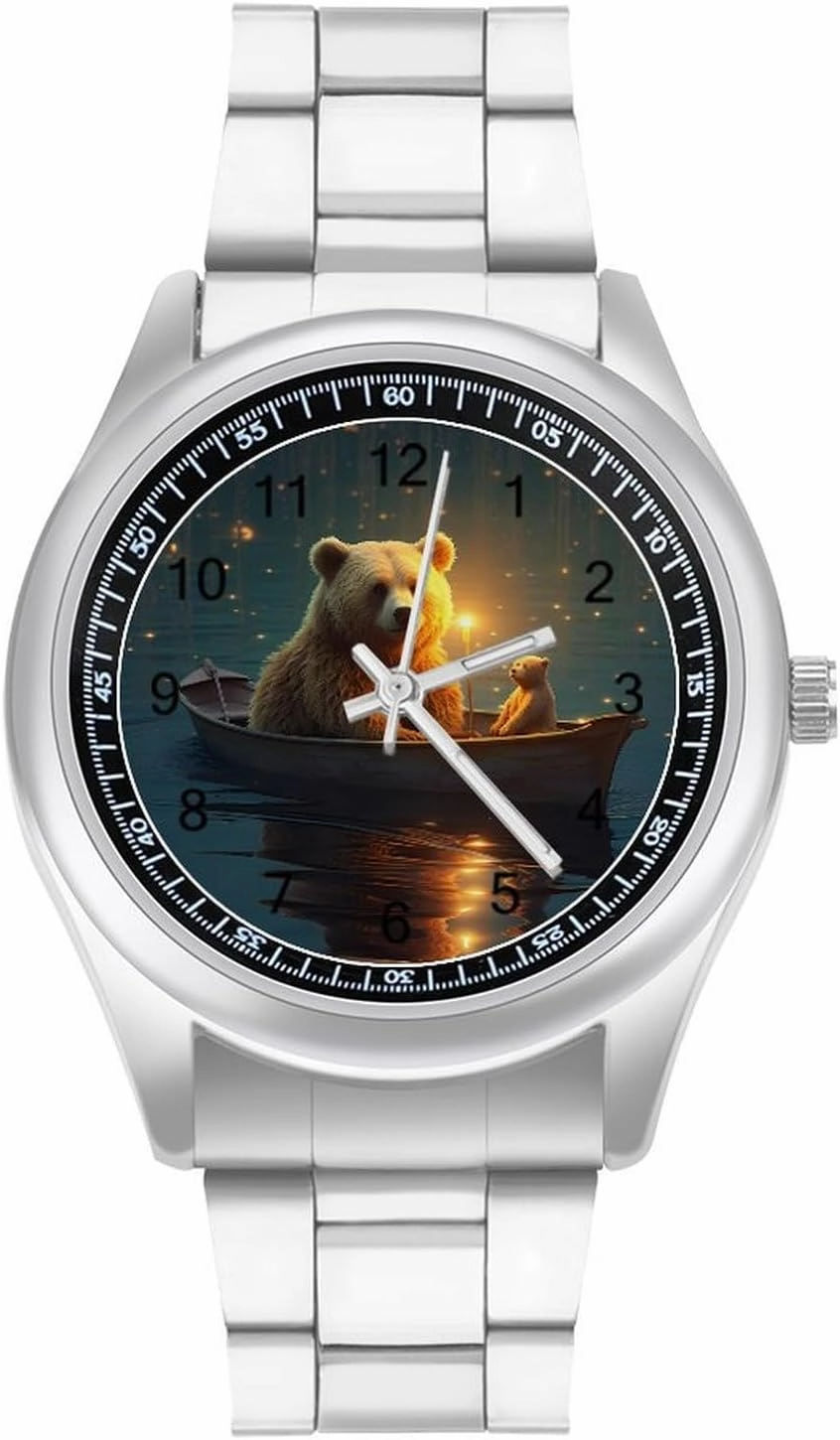 Bear Boat Minimalist Wristwatch Business Dress Watch with Stainless Steel Band for Men Women